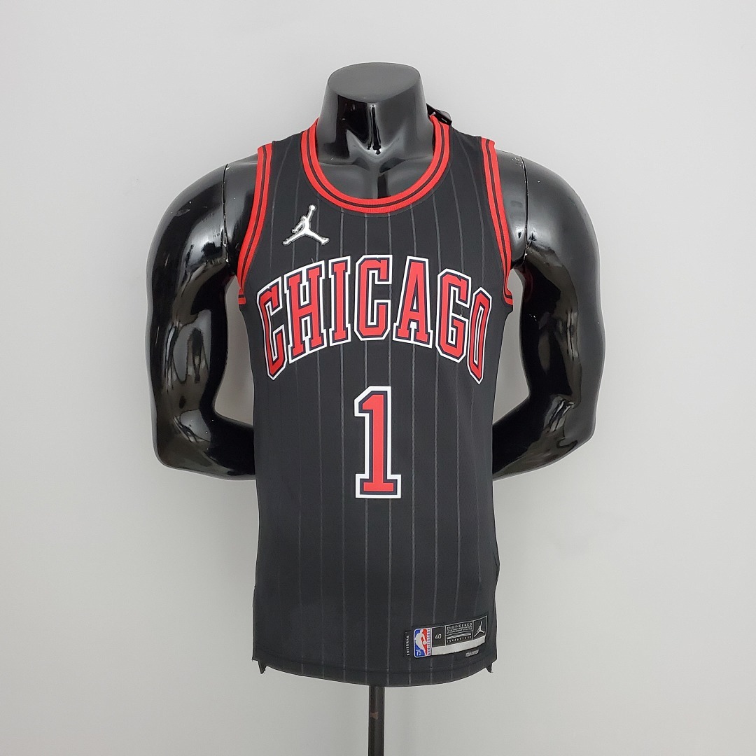 75th Anniversary Rose #1 Bulls Flyers Black NBA Jersey S-XXL