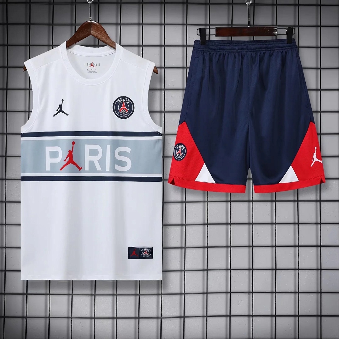 22/23PSG White Grey Bars Pre-match Training Vest S-XXL