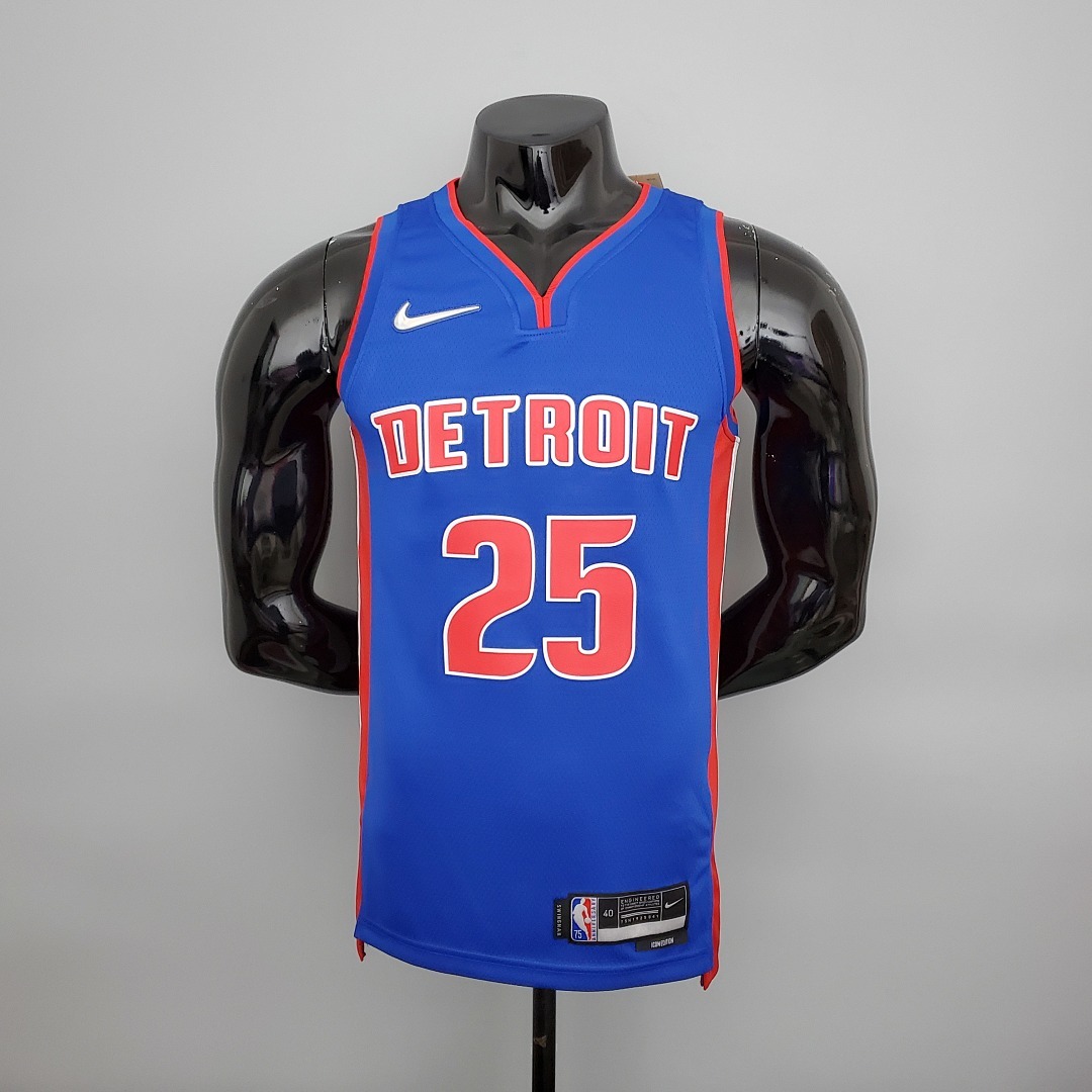 75th Anniversary Rose #25 Pistons Blue NBA Jersey S-XXL