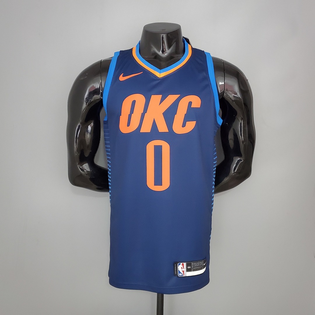 WESTBROOK#0 Thunder Blue Stripes NBA Jersey S-XXL