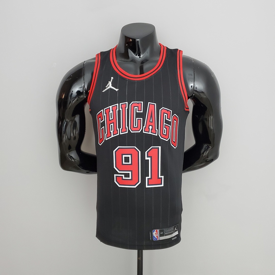 75th Anniversary Rodman#91 Bulls Flyers Black NBA Jersey S-XXL